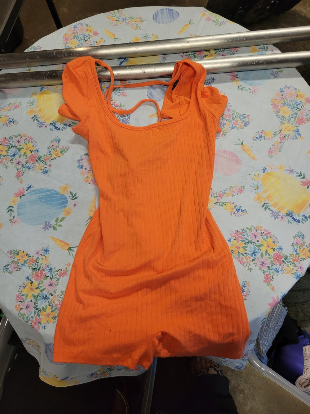 Bright Orange Ribbed Romper